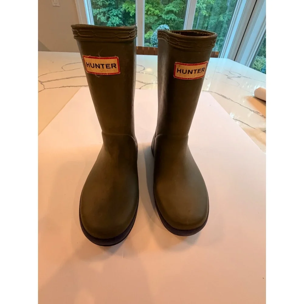 Hunter Kids First‎ Classic Rain Boots Olive Green Navy Blue UK 11 US 12
